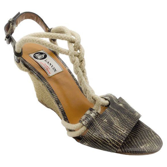 Lanvin Natural Lizard Braided Rope Espadrille Wedges